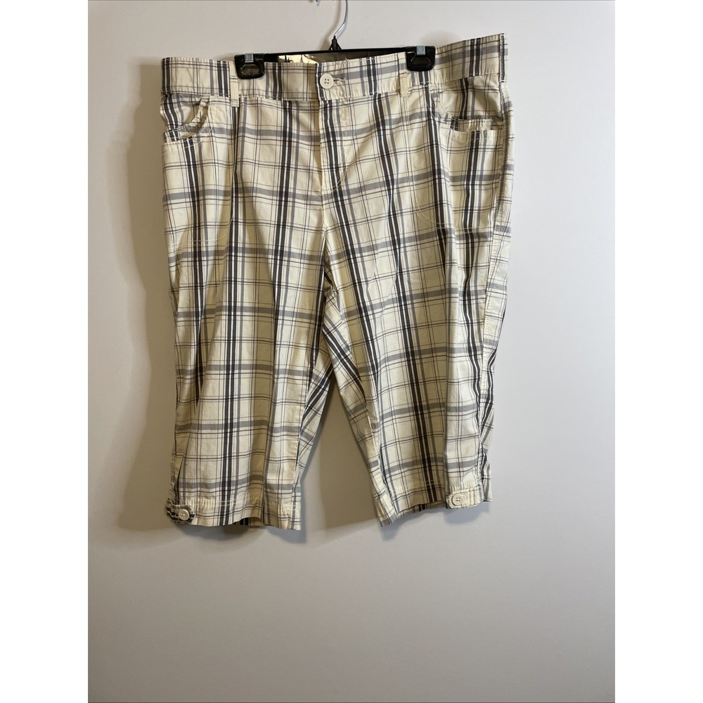 Lee 22W Beige Plaid No Gap Waistband Capri Pants Stretch Cropped